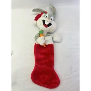 Vintage 1990 Bugs Bunny Plush Christmas stocking Smoke Free Home